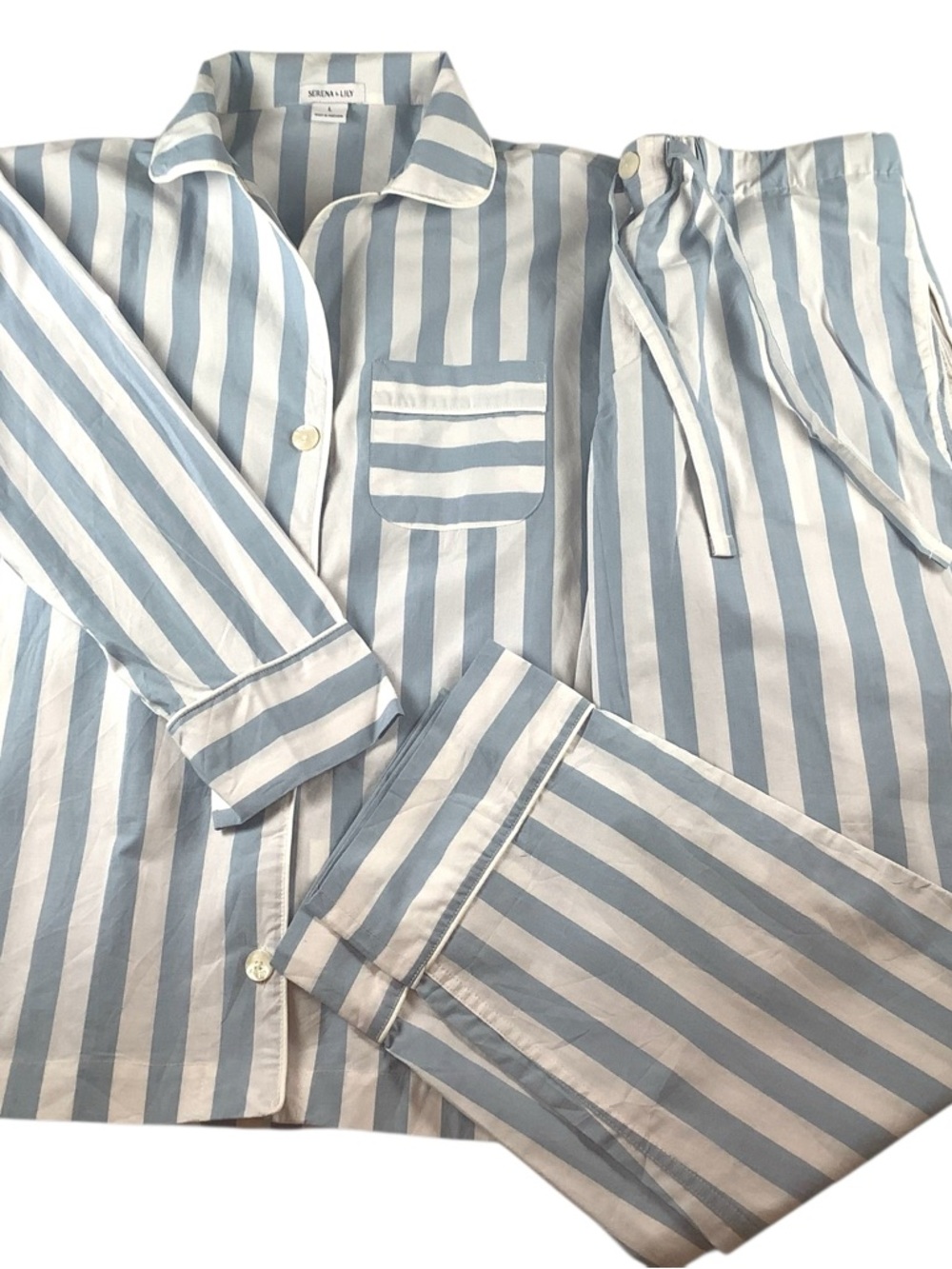 SERENA & LILY 100% Cotton Percale Beach Club striped pajama set Women’s Large